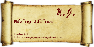 Mány János névjegykártya