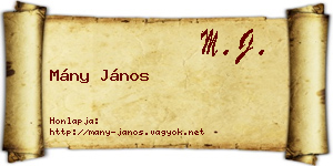Mány János névjegykártya